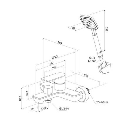 Смеситель для ванны Milardo Maze MAZBN00M02 настенный сатин