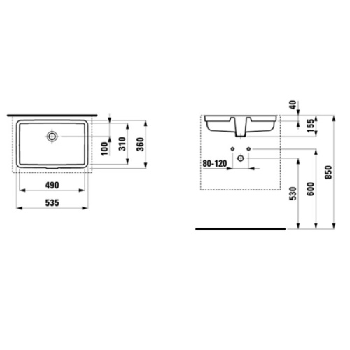 Раковина керамическая Laufen Living City 49 см 8.1243.0.000.109.1 встраиваемая цвет белый без отверстий под смеситель - фото 2