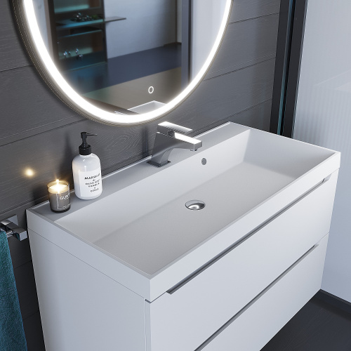 Раковина из искусственного камня Uperwood Classic Quartz 293020632 100х45 полувстраиваемая цвет белый - фото 4