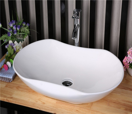 Раковина из санфаянса CeramaLux 9175 66х42 накладная цвет белый