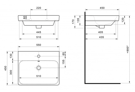 Раковина мебельная керамическая Santek Адриана 55 1.WH50.1.620 60х50 накладная цвет белый