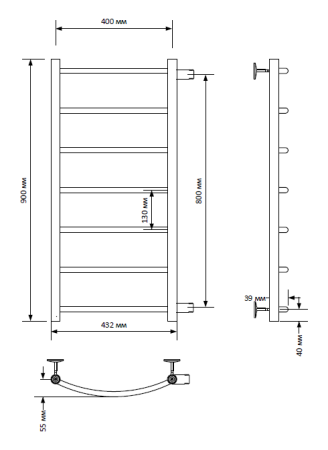 Полотенцесушитель водяной Indigo Arc LASW90-40-б/п-80 50х90 хром