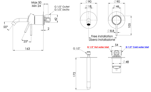 Смеситель для раковины Remer X Style X15C встраиваемый в стену хром - фото 2