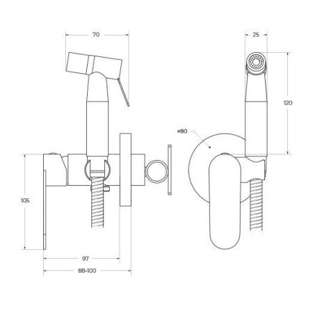 Гигиенический душ Cezares STYLUS STYLUS-DIF-IN серый