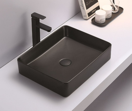 Раковина из санфаянса CeramaLux 7050KMB 51х41 накладная цвет черный матовый