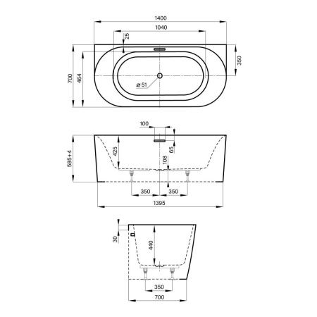 Ванна акриловая Wellsee Collaro Mini 288701000 140х70 пристенная асимметричная с ножками