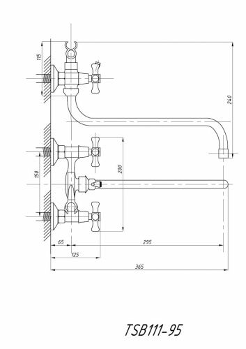 Cмеситель для ванны и душа TSARSBERG TSB-111-95 настенный хром - фото 4