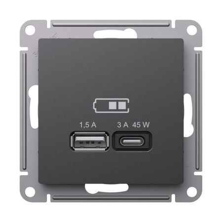 Розетка USB A + тип-C 45Вт высокоскор.заряд. QC, PD Systeme Electric AtlasDesign (АтласДесигн) ATN001429