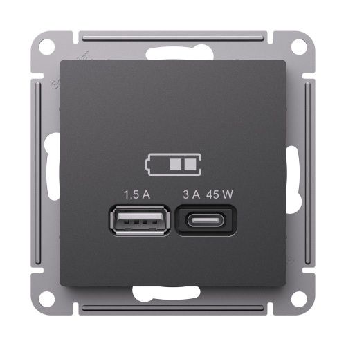 Розетка USB A + тип-C 45Вт высокоскор.заряд. QC, PD Systeme Electric AtlasDesign (АтласДесигн) ATN001429 - фото 2
