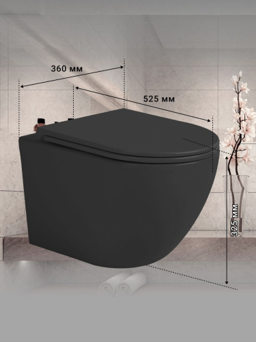 Унитаз подвесной Sintesi SIN-TS-EVI-151BM черный матовый безободковый с сиденьем микролифт каскадный смыв - фото 4
