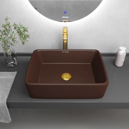 Раковина из сантехнического фаянса Grossman Color GR-3016BRM 50х40 накладная цвет коричневый без отверстий под смеситель