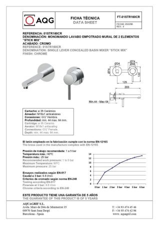 Смеситель для раковины AQG Stick 01STR160CR встраиваемый в стену хром