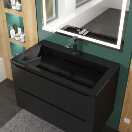 Раковина из искусственного камня Uperwood Infinity RInfinity80bg 80х50 полувстраиваемая цвет черный