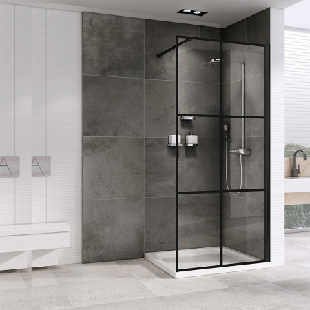 Душевая перегородка Abber Immer Offen AG62090B 90х200 стекло прозрачное профиль черный