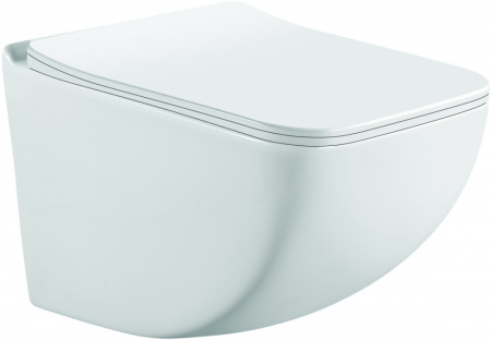 Унитаз подвесной CeramaLux K255 белый глянцевый с сиденьем микролифт каскадный смыв