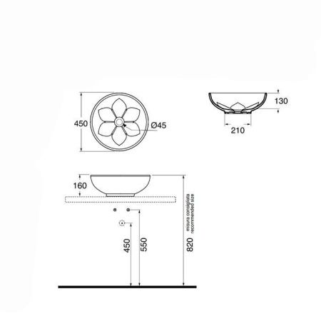 Раковина керамическая Azzurra FLEUR LALA045160F0TO*0 50 см накладная цвет бежевый без отверстий под смеситель
