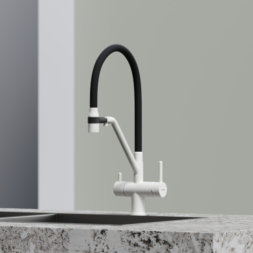 Смеситель для кухни Sancos Dora SC4003GR на мойку белый гранит/черный - фото 2