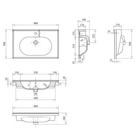 Тумба с раковиной Orka Likya 5002492 80х50 подвесная цвет белый