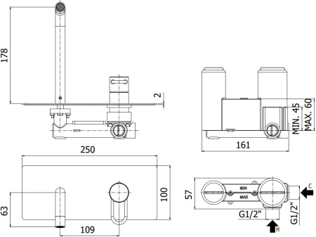 Смеситель Paffoni Joker JK105NO встраиваемый в стену черный