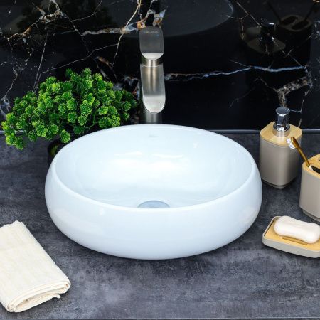 Раковина из сантехнического фарфора Melana 320303-805 40х30 накладная цвет белый без отверстий под смеситель