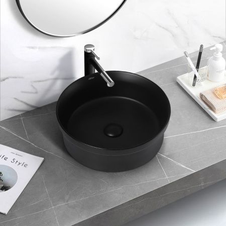 Раковина керамическая Abber BEQUEM AC2103MB 40х40 накладная цвет черный без отверстий под смеситель