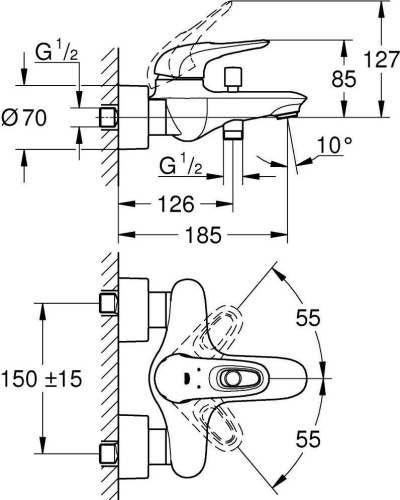 Смеситель Grohe Eurostyle 33591LS3 настенный белый - фото 2