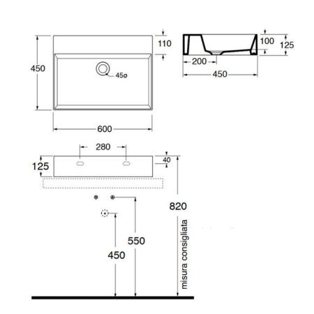 Раковина из сантехнического фаянса Azzurra ELEGANCE ELLP060450QMBI/(EQA60M bi)*1 60х50 накладная цвет белый 1 отверстие под смеситель