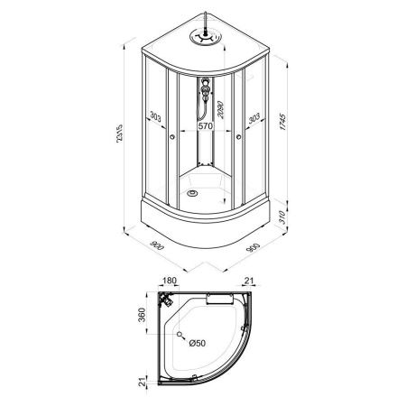 Душевая кабина Тритон Лайт Щ0000061850 90х90 четверть круга с крышей ориентация универсальная