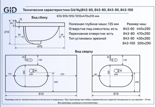 Раковина из санфаянса Gid Simple-N 71139 100х47 встраиваемая цвет белый глянцевый - фото 2
