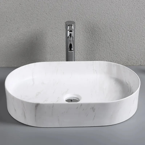 Раковина из сантехнического фарфора Cerutti SPA CR0055B MMW1 50х35 накладная цвет мрамор матовый белый
