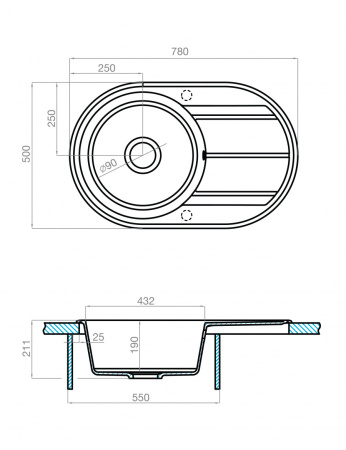 Кухонная мойка Aquaton Амира 1A712932AI250 78х50 цвет серый поверхность матовая