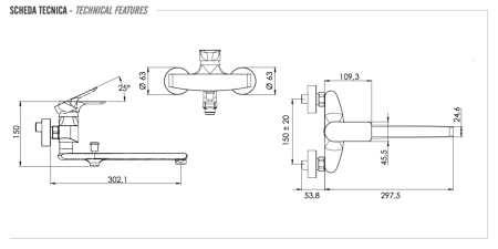 Смеситель для ванны Remer Infinity i46 настенный хром