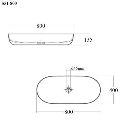 Раковина из сантехнического фарфора Bond Oval S51-800 80х40 накладная цвет белый без отверстий под смеситель