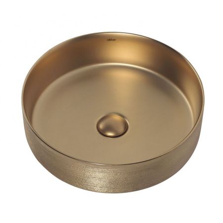 Раковина из сантехнического фаянса Abber BEQUEM AC2109BGM 40х40 накладная цвет золото без отверстий под смеситель