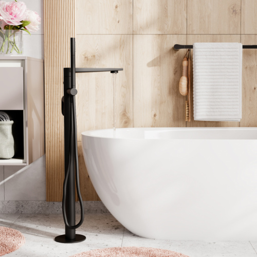 Смеситель для ванны и душа Wasserkraft Elbe 7400 7421 напольный черный - фото 2