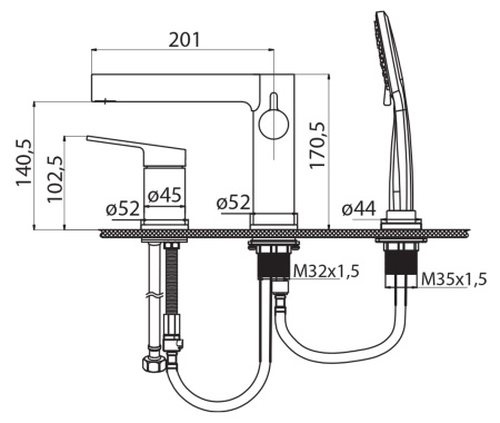 Смеситель BelBagno DELTA DEL-BVD3-NERO на борт ванны черный матовый