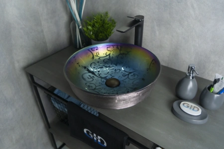 Раковина керамическая Gid Esfera 53332 40х40 накладная цвет хамелеон без отверстий под смеситель