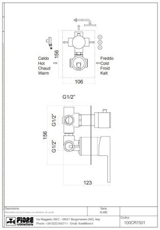 Смеситель Fiore Kube 100CR7501 встраиваемый в стену хром