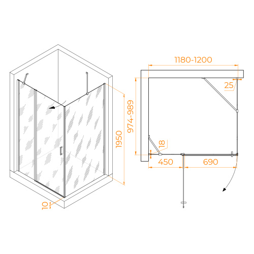 Душевой уголок RGW Leipzig 06124420-11 120х100 стекло прозрачное профиль хром глянцевый без поддона - фото 2
