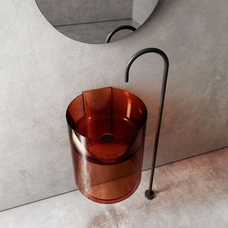 Раковина из полиэфирной смолы Abber KRISTALL AT2704Opal 40х40 подвесная цвет коричневый без отверстий под смеситель