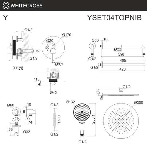 Душевая система Whitecross Y brushed nickel YSET04TOPNIB встраиваемая - фото 3