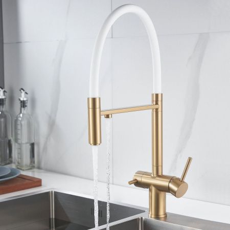 Смеситель для кухни Shevanik S178G на мойку золото/бежевый