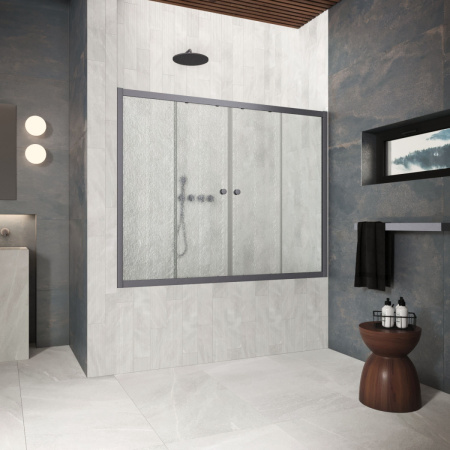 Душевая шторка на ванну Vegas-Glass Z2V Protec Z2V Protec 190 06 02 190х140 стекло рифленое профиль вороненая сталь ориентация универсальная