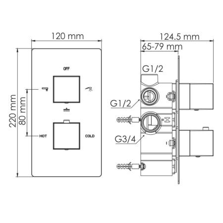 Смеситель для ванны и душа Wasserkraft Alme 1500 1544 Thermo встраиваемый в стену хром с термостатом