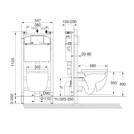 Комплект унитаз с инталляцией и клавишей смыва Roca Meridian 7893104990