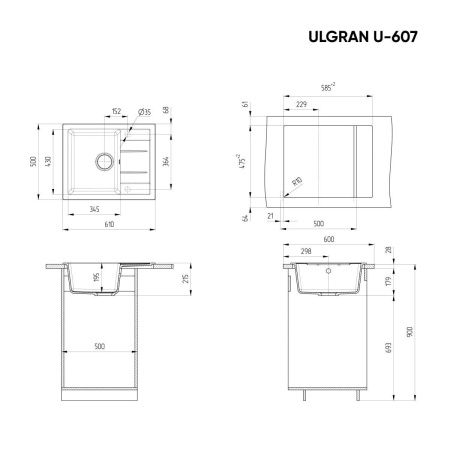 Кухонная мойка Ulgran Classic U-607-307 60х50 цвет коричневый