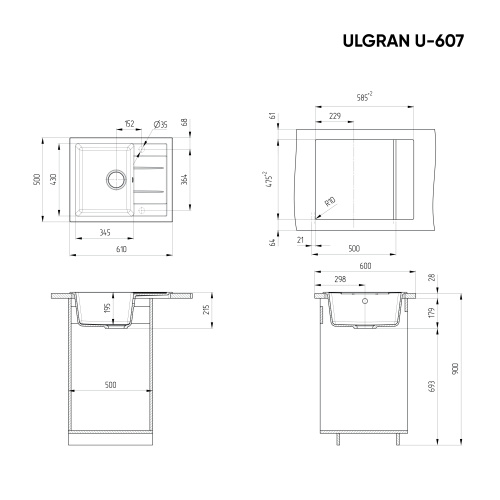 Кухонная мойка Ulgran Classic U-607-345 61х50 цвет шоколад - фото 2