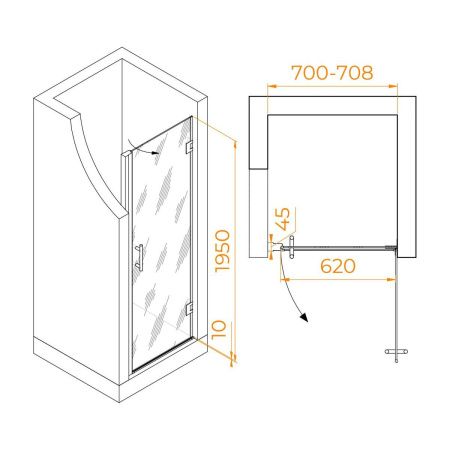 Душевая дверь RGW Hotel 350601107-14 70х195 стекло прозрачное профиль черный