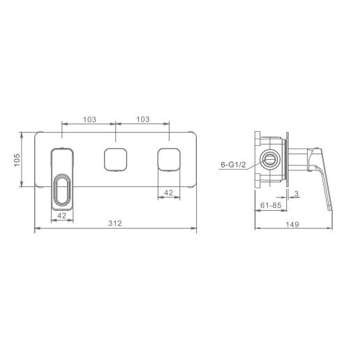 Смеситель для ванны и душа Raglo R51 R51.274.09 встраиваемый в стену графит - фото 3