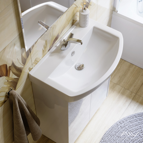 Тумба с раковиной Alavann Crystal 65 ALV0952000 напольная белая с полками - фото 2
